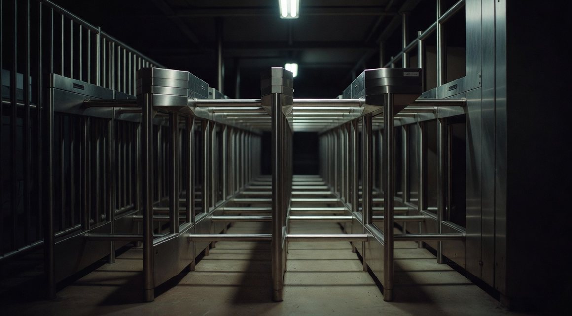 회전문 통로 이미지 — 밤의민족 개찰구 안내